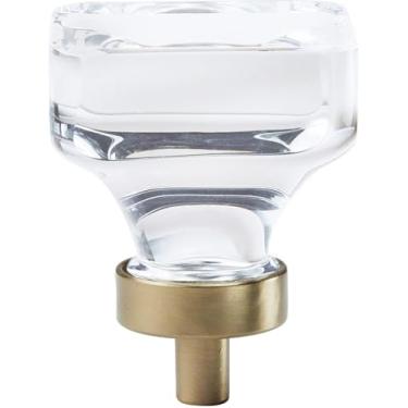 Imagem de Maçaneta de armário redonda Amerock Glacio com diâmetro de vidro, clara/bronze, Puxador quadrado para armário, Square, Clear/Golden Champagne