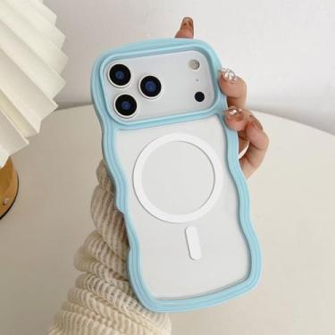 Imagem de QLTYPRI Capa magnética para iPhone 17 Pro compatível com Magsafe, linda moldura ondulada encaracolada transparente para meninas e mulheres, capa protetora de telefone TPU transparente à prova de