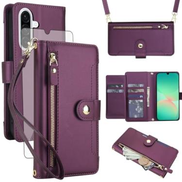 Imagem de Asuwish Capa de celular para Samsung Galaxy A16 5G/4G carteira com zíper, protetor de tela de vidro temperado e alça de pulso transversal, porta-cartão de crédito A 16 16A SM-A166U mulheres meninas