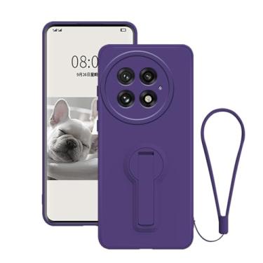 Imagem de Wousunly Capa compatível com OnePlus 13 com suporte preto, para OnePlus 13 capas de telefone acessórios de alça de cordão de silicone Funda à prova de choque capa fina original protetora (roxo escuro)