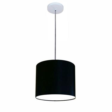 Imagem de Lustre Luminária Pendente Vivare Free Lux Pe-4106br Cúpula Em Tecido 20x25cm Preta Canopla Branca E Fio Cristal
