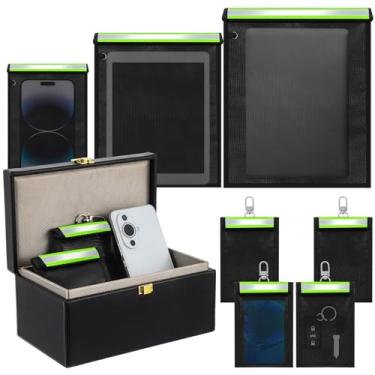 Imagem de Dansydaisy Pacote com 8, 1 caixa grande Faraday com 7 unidades de bolsas Faraday (L, M e S) para chaves de carro, laptops, tablets, telefones, protetor de chave à prova de fogo e à prova d'água para