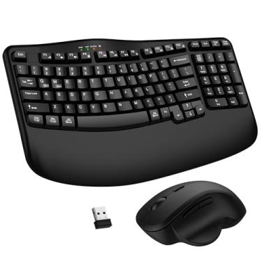 Imagem de Combo de teclado e mouse sem fio, teclado ergonômico de 2,4 G Wave Keys com descanso de pulso e mouse ergonômico sem fio avançado de 3 níveis DPI, digitação natural para Windows, Mac OS, desktop