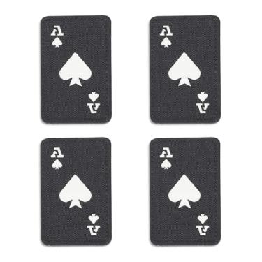 Imagem de AHANDMAKER 4 peças de adesivos Ace of Spades, adesivos táticos bordados engraçados que brilham no escuro adesivos táticos para roupas, mochilas, jeans, jaquetas, chapéus, coletes, uniformes, preto