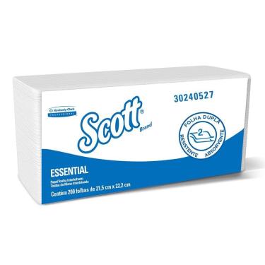 Imagem de Papel Toalha Interfolhado 2 Dobras Folha Dupla 21,5x22,2cm Essential 200 Folhas 1 UN Scott
