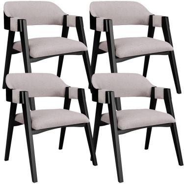 Imagem de Kit 4 Cadeiras Sala de Jantar Estar Living Estofada Suran L02 Preto Linho Bege - Lyam Decor