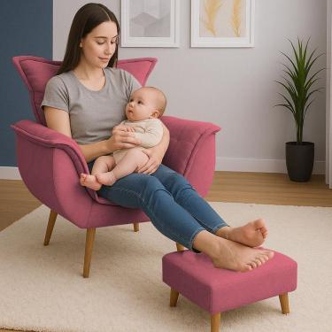 Imagem de Poltrona De Descanso Alana Com Puff Suede Rosa