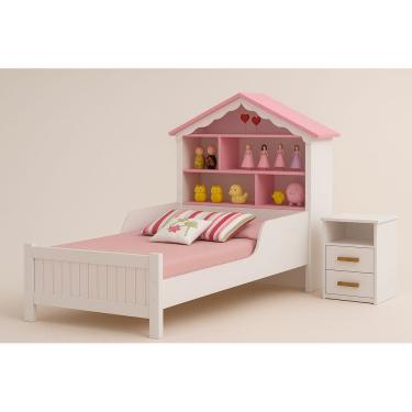Imagem de Kit Cama Casinha de Princesa + Mesa de Cabeceira Flex + Colchão de Solteiro