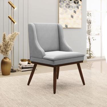 Imagem de Cadeira de Jantar Liz Suede Base Fixa Madeira com Pés Palito Tabaco - 