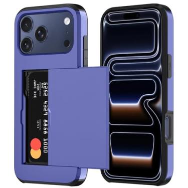 Imagem de Qinmay Capa carteira compatível com iPhone 17 Pro, suporte de cartão embutido, camada dupla protetora resistente à prova de choque com compartimento para cartão oculto, capa fina para celular para