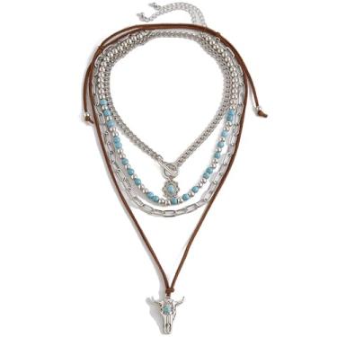 Imagem de Dlknp Colares ocidentais femininos turquesa gargantilha bulhead cowgirl acessórios de joias pacote com 4