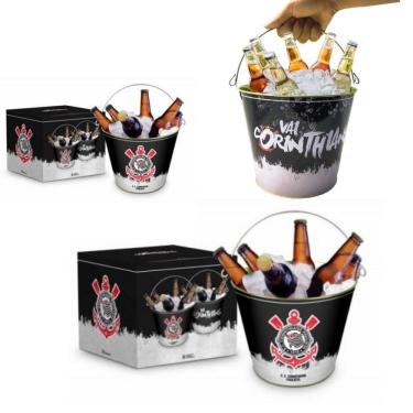 Imagem de Kit 2 Balde Alumínio Gelo Grande Preto Escudo Corinthians