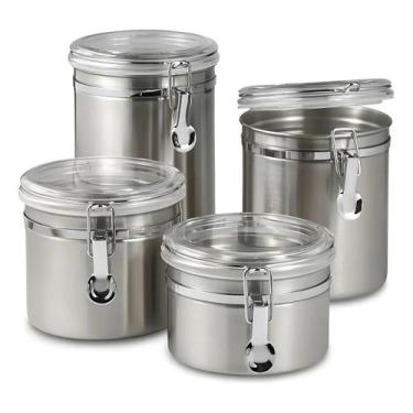 Imagem de Conjunto 4 Potes Hermético Inox Porta Mantimentos Vedação Premium Com 