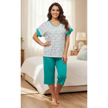 Imagem de Pijama Manga Japonesa C/capri Plus Size Corte Grande Gg- Eg - Carlota,