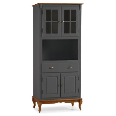 Imagem de Cristaleira 4 Portas 3 Prateleiras e 1 Gaveta e Nicho 60810 Hannover Linz Móveis - Cinza/Imbuia Glazer