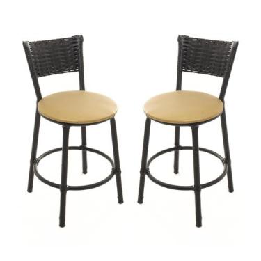 Imagem de KIT 2 Banqueta Baixa Encapada Junco PRETO Area Gourmet - ESPAÇO JUNCO,