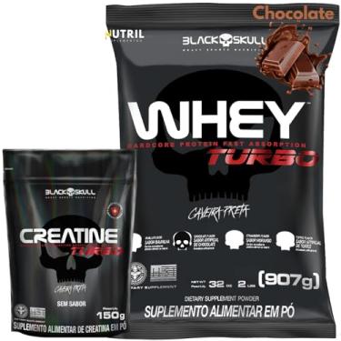 Imagem de Kit Whey Protein Turbo + Creatina Monohidratada 150g - Black Skull - Ganho de Massa Muscular - Força (Chocolate)