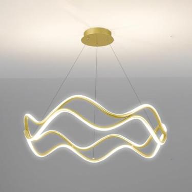 Imagem de Lustre LED Irregular Ring Pendant Light 3000K-6000K, 60cm Nordic Modern Ring Hanging Light para Cozinha Ilha Entrada Sala de Jantar Sala de Estudo Sala de estar Quarto Bar Luminária de Teto