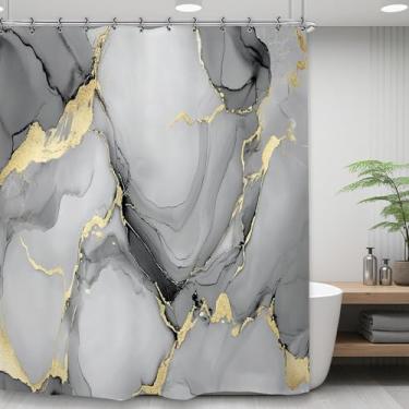 Imagem de Yookeb Cortina de chuveiro de mármore cinza dourado 152 cm L x 188 cm de altura Arte Contemporânea Abstrata Moderna Tecido Poliéster 12 Ganchos de Plástico Impermeável Decoração