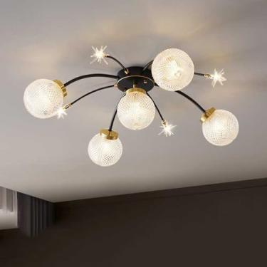 Imagem de Luminária de teto moderna de meados do século, globo de vidro, vintage, luminária de teto embutida, preta, dourada, Sputnik, grande lustre, luminária de teto industrial para sala de estar, s