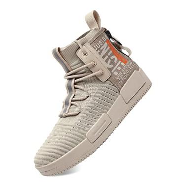 Imagem de Tênis de corrida masculino estiloso para esportes casuais, atlético, tênis de caminhada, Bege, 8