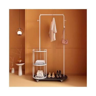 Imagem de hezhuhe2258 Prateleira para casacos, suporte para o chão, quarto, suporte de cabeceira, moderno, móvel, cabideiro, cabideiro, suporte (branco + preto)