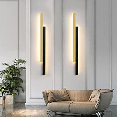 Imagem de Luminária de parede interna longa moderna com design de linhas paralelas, luminária de parede criativa, minimalista, de metal, acrílico, preto e dourado, luminária de parede para quarto, sal