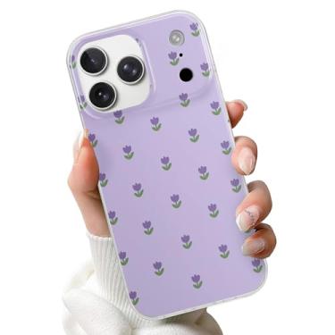 Imagem de SZXYCZL Capa de telefone compatível com iPhone 17 Pro, linda estampa floral de tulipa simples para mulheres, estética kawaii, fina, macia PC + capa transparente TPU - roxa