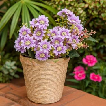 Imagem de Lizzi Home Decor Vaso Decorativo com Flores Artificiais, Margaridas Roxas em Seda, Vaso Rústico em MDF com Acabamento em Palha, 30x12cm, Kit com 2 Buquês