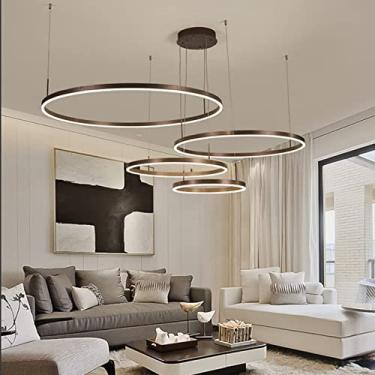 Imagem de Lustre LED moderno com controle remoto regulável, luz pendente de acrílico e metal para sala de estar, quarto, hall de entrada e sala de jantar