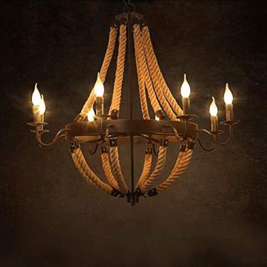 Imagem de Luminária pendente moderna LED, lustre nórdico rústico, luminária de teto, luminária pendente, lustre de corda de cânhamo preto e linho de metal antigo, luminárias de lustre