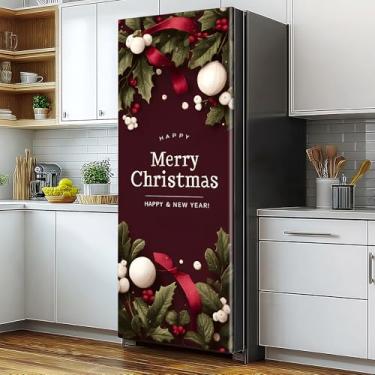 Imagem de Adesivos de geladeira autoadesivos de Natal para porta única ou porta dupla, tamanho completo, decalque removível para geladeira, 82 x 199 cm para decoração de cozinha de Natal (#9)