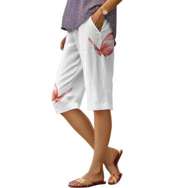 Imagem de Bermuda DMOYALA com estampa floral de linho para mulheres 3GG