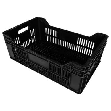 Imagem de Caixa Mercado Plástica Vazada Frutas Verduras (Preto)
