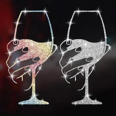 Imagem de 2 peças Feliz Natal copo de vinho brilhante autoadesivo PVC arco-íris glitter adesivo para carros, laptops, caminhões, motocicletas, parede, janela, bagagem, capa de arranhão, decoração de porta