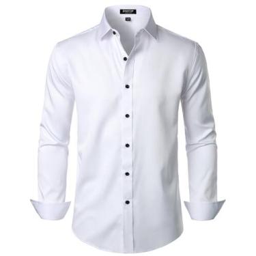 Imagem de Camisa social JEMITOP Stretch Wrinkle Free Slim Fit White S Masculina