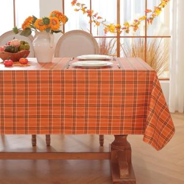Imagem de SASTYBALE Toalha de mesa redonda laranja outono 70 polegadas, capa de mesa de vinil xadrez búfalo – toalhas de mesa de plástico antiderrapantes à prova d'água para festa de Halloween, outono e feriado