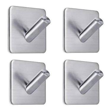 Imagem de Kit 4 Ganchos Adesivo Parede Inox Pendurar Toalhas Roupas - camp