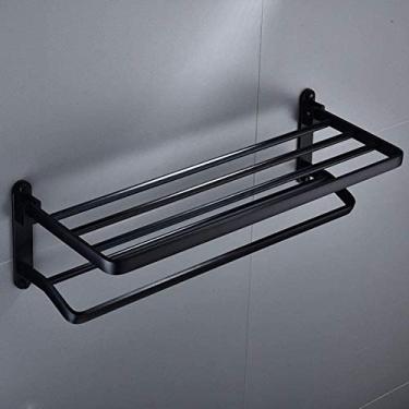 Imagem de Toalheiro espaço alumínio banheiro simples camada dupla haste dobrável suporte trilho de armazenamento, toalheiro móvel, suporte de vaso sanitário, montado na parede/B