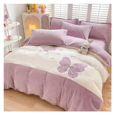 Imagem de Conjunto de cama quente com bordado de borboleta, compatível com a moda de inverno, conjunto de capa de edredom de dois lados e capa de edredom (roxo, tamanho Queen dos EUA, 4 peças)