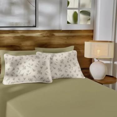 Imagem de Premium Jogo de Cama Solteiro Estampado, 100% Algodão, 2 Peças, Floral Cinza e Branco