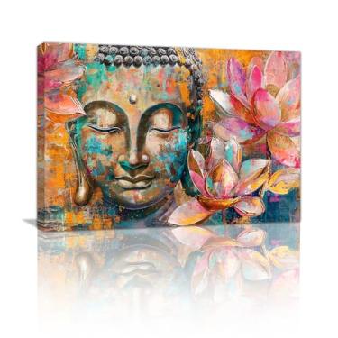 Imagem de WENGTIAO Arte de parede em tela de Buda emoldurada, arte de lótus colorida Zen, pinturas de meditação espiritual, pôster de budismo religioso, decoração de parede para banheiro, spa, sala de estar