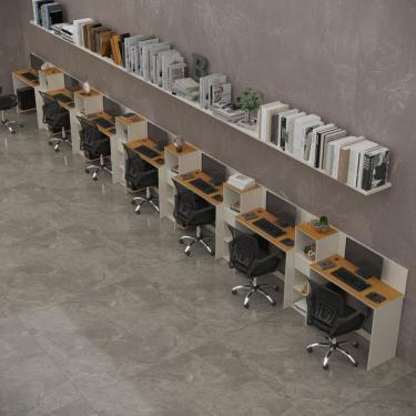 Imagem de Conjunto De Escritório Tech 6 Livreiro E 7 Mesas 90cm - Vian - Off White E Cedro Off White E Cedro