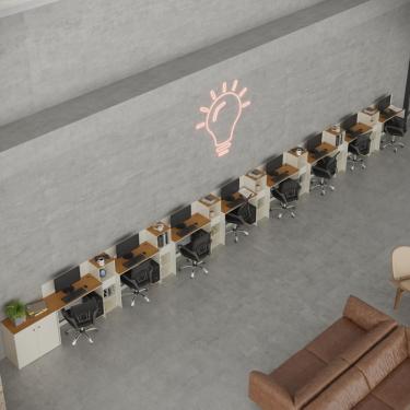 Imagem de Conjunto De Escritório Tech 7 Livreiro 1 Buffet E 8 Mesas 90 - Off White E Cedro Off White E Cedro