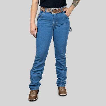 Imagem de Calça Jeans Carpinteira Feminina Cós Alto Larga Bolso Faca - Os Boiade