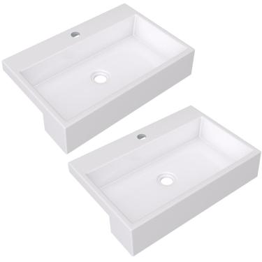 Imagem de Kit 02 Cubas de Semi Encaixe Retangular Para Banheiro Lavabo XRT55 C01 Branco - Lyam Decor