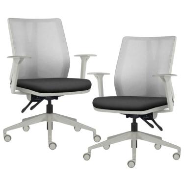 Imagem de Kit 2 Cadeiras de Escritório Giratória Diretor Flow F02 Base Cinza Sintético Preto - Lyam Decor