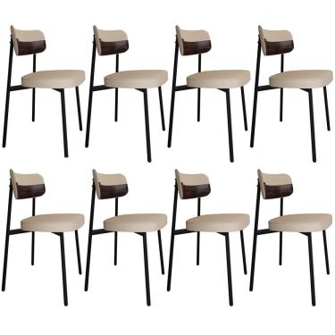 Imagem de Kit 08 Cadeiras Estofada Para Sala de Jantar Astrid Preto C01 Linho Areia Courino Café - Lyam Decor