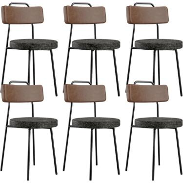 Imagem de Kit 06 Cadeiras Estofada Para Sala De Jantar Barcelona L02 Couríssimo Marrom Linho Chumbo - Lyam