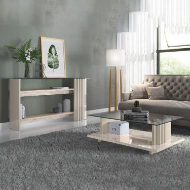 Imagem de Mesa de Centro e Aparador Ripado para Sala Mirezi Calacata/Off White M20 - D'Rossi